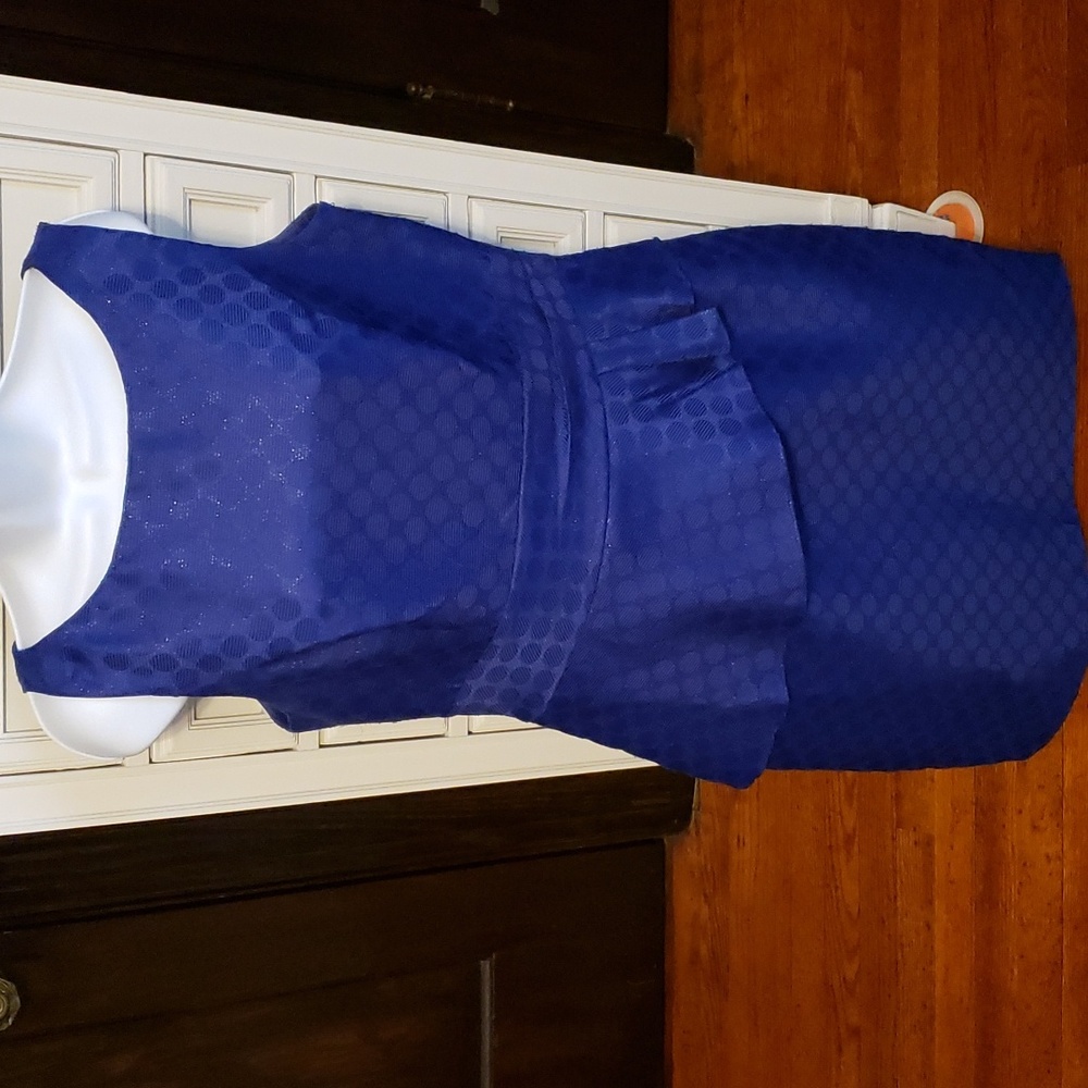 Blueish Purple cocktail dress w polkadot design & silver glitter peplum front